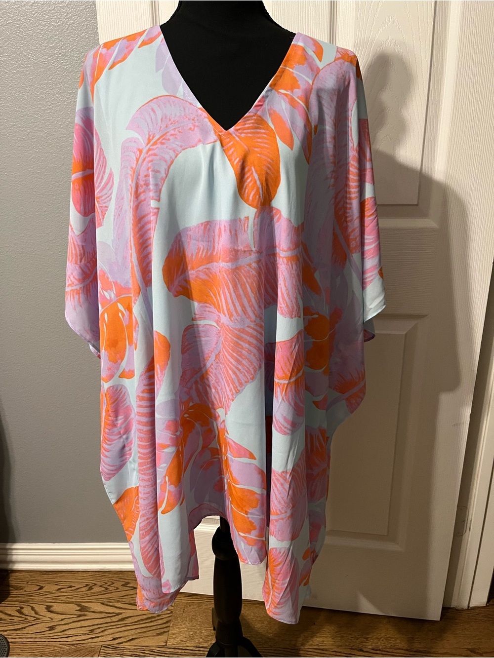 Buddy Love Light Blue V-Neck Tunic with Pink & Orange Floral Print